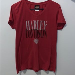 Women’s red Harley T-shirt. Size large. Like new.